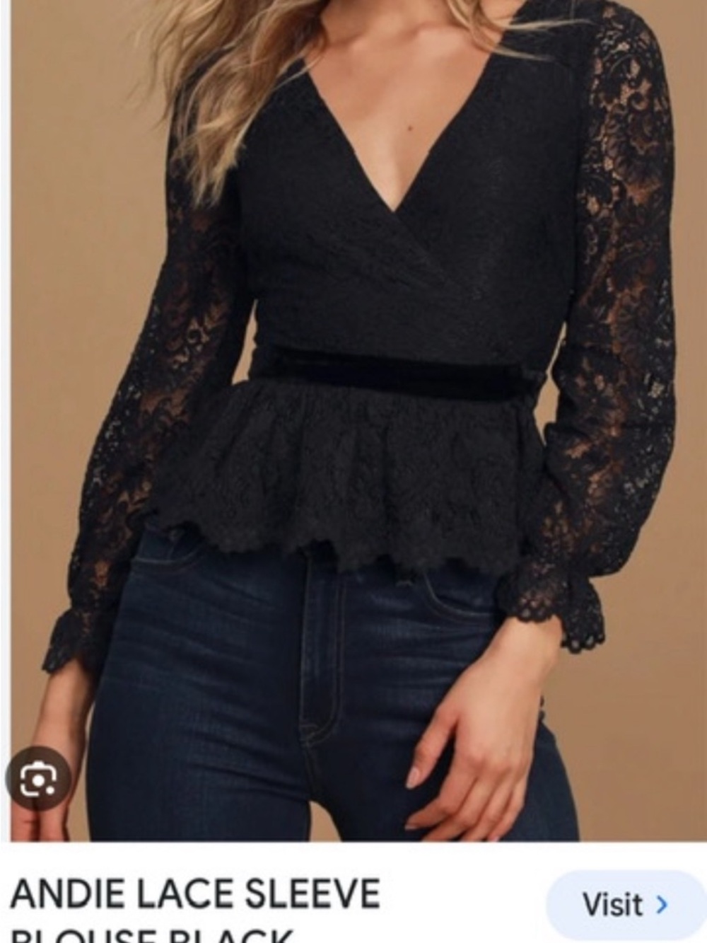 Andie Black Lace V-Neck Peplum Top